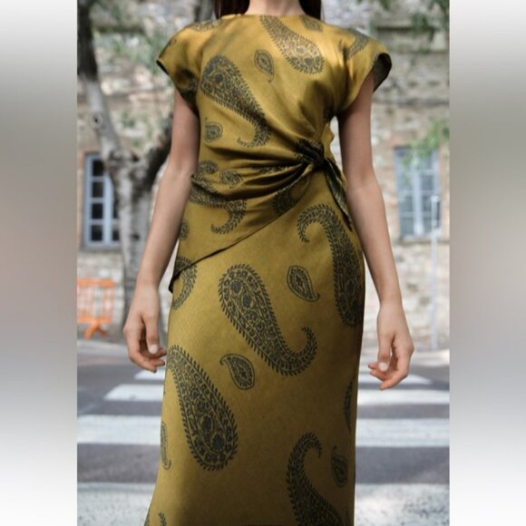 ZARA PRINTED SATIN EFFECT MIDI DRESS - Picture 2 of 6